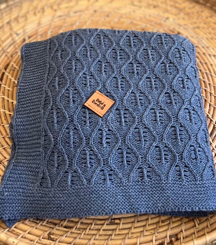 Rebozo Tejido Burdeos en Hilo de Algodón Azul Jean